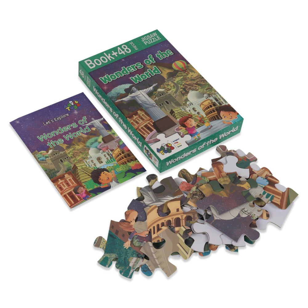 Wonders of the World - Jigsaw Puzzle (48 Piece + Educational Fun Fact Book Inside)