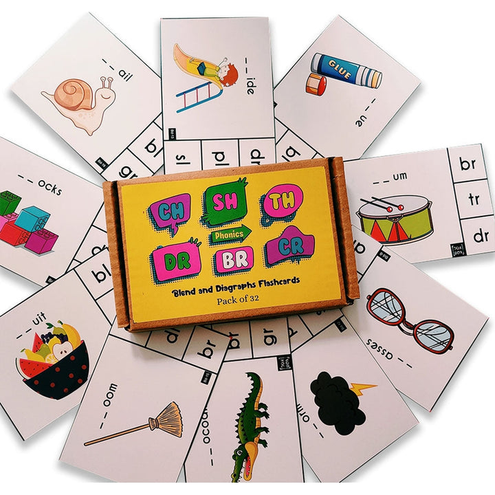 Phonics Blends and Diagraphs Activity Flashcards- Pack of 32